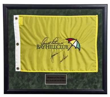 Tiger Woods & Arnold Palmer Dual Signed Bay Hill Club Flag In 25x22 Framed Display (Beckett)